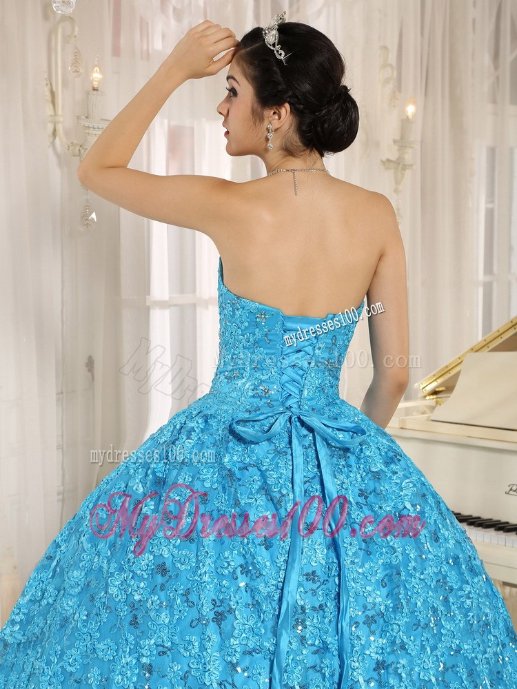 Embroidery Sweetheart Blue Ball Gown Floor-length Quinceanera Dress