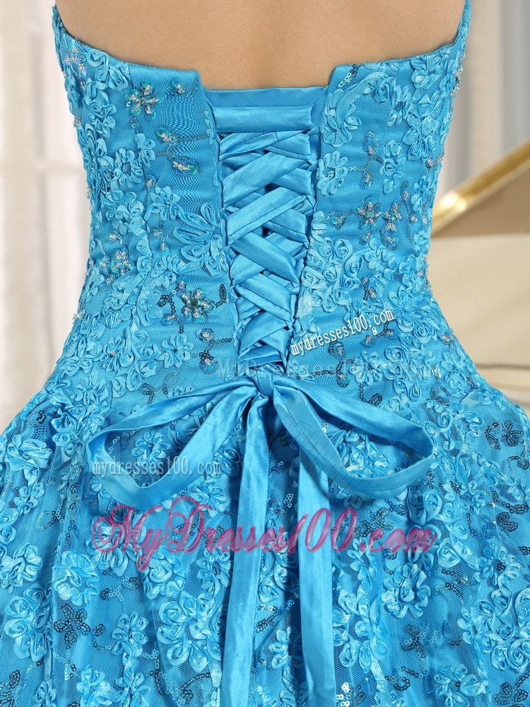 Embroidery Sweetheart Blue Ball Gown Floor-length Quinceanera Dress