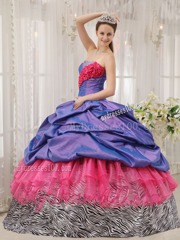 Strapless Beading Pick-ups Purple Quinceanera Dress with Zebra