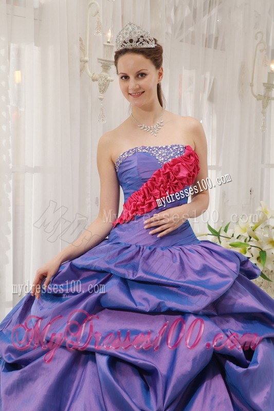 Strapless Beading Pick-ups Purple Quinceanera Dress with Zebra