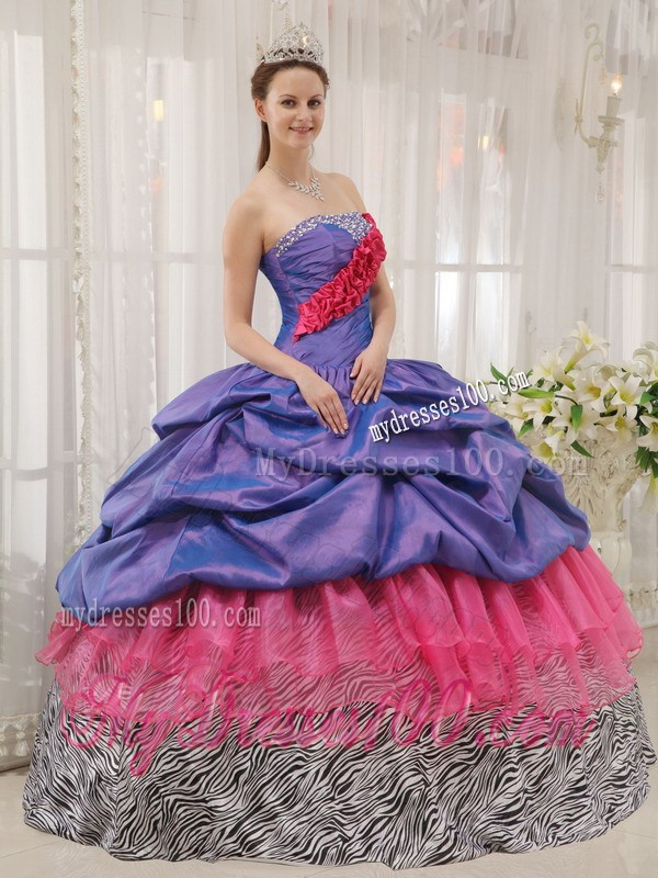 Strapless Beading Pick-ups Purple Quinceanera Dress with Zebra