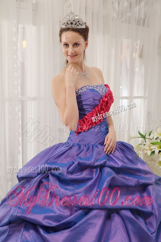 Strapless Beading Pick-ups Purple Quinceanera Dress with Zebra