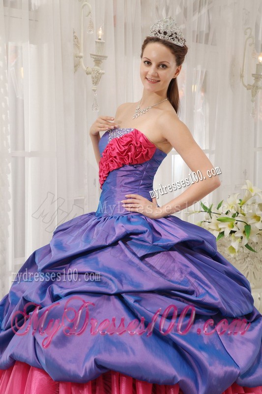 Strapless Beading Pick-ups Purple Quinceanera Dress with Zebra