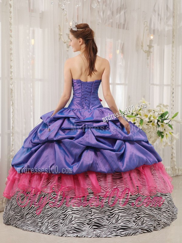 Strapless Beading Pick-ups Purple Quinceanera Dress with Zebra