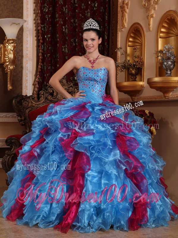 Ball Gown Sweetheart Beading and Ruffles Multi-color Quinceanera Dress