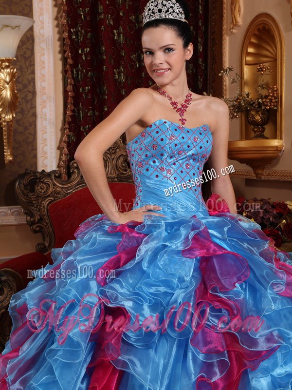 Ball Gown Sweetheart Beading and Ruffles Multi-color Quinceanera Dress