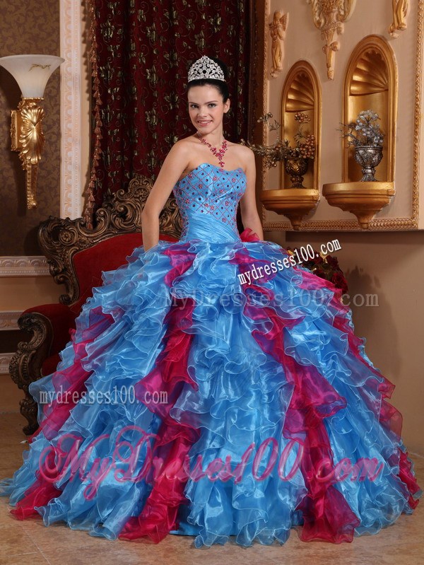Ball Gown Sweetheart Beading and Ruffles Multi-color Quinceanera Dress