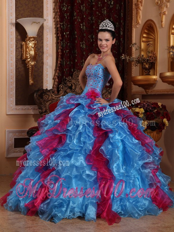 Ball Gown Sweetheart Beading and Ruffles Multi-color Quinceanera Dress