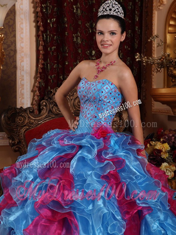 Ball Gown Sweetheart Beading and Ruffles Multi-color Quinceanera Dress