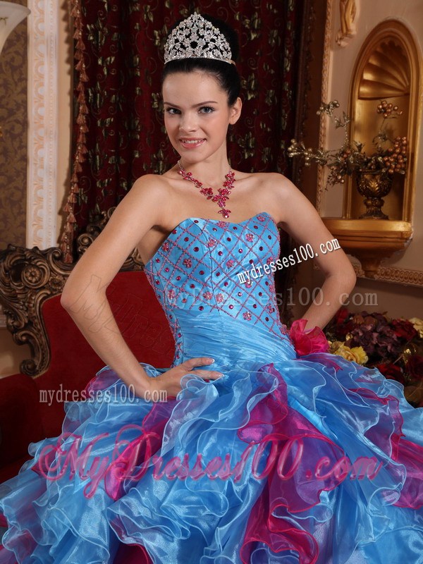 Ball Gown Sweetheart Beading and Ruffles Multi-color Quinceanera Dress