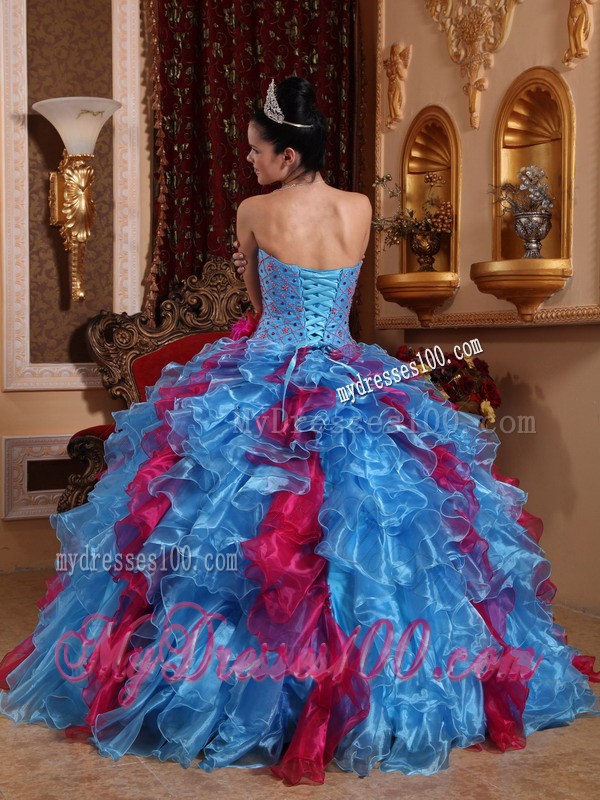Ball Gown Sweetheart Beading and Ruffles Multi-color Quinceanera Dress