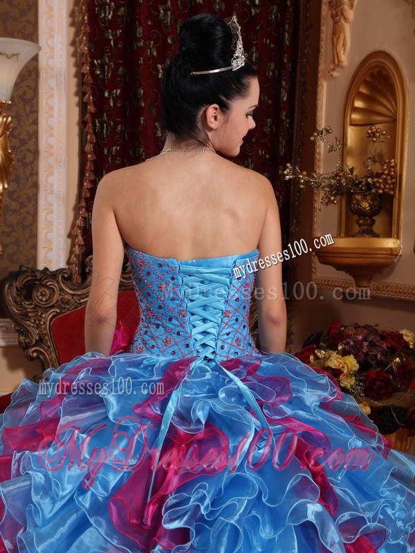Ball Gown Sweetheart Beading and Ruffles Multi-color Quinceanera Dress
