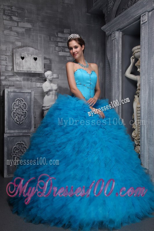 Aqua Blue Dress for Quinceaneras Made of Grand Ruffles
