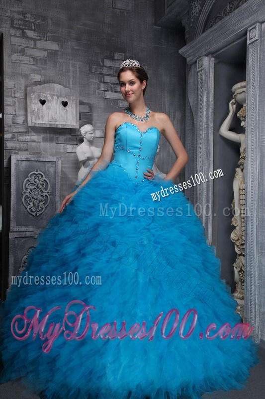 Aqua Blue Dress for Quinceaneras Made of Grand Ruffles