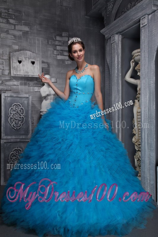 Aqua Blue Dress for Quinceaneras Made of Grand Ruffles
