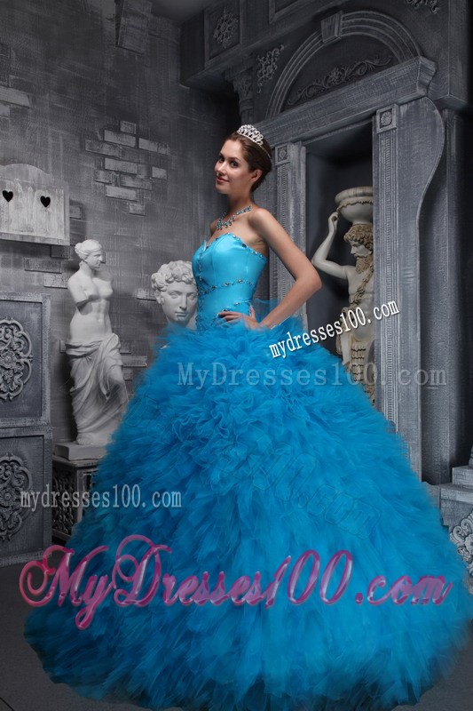 Aqua Blue Dress for Quinceaneras Made of Grand Ruffles