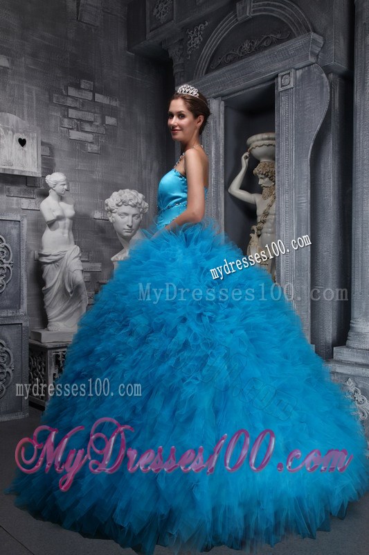 Aqua Blue Dress for Quinceaneras Made of Grand Ruffles