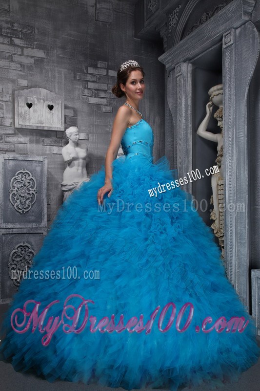 Aqua Blue Dress for Quinceaneras Made of Grand Ruffles
