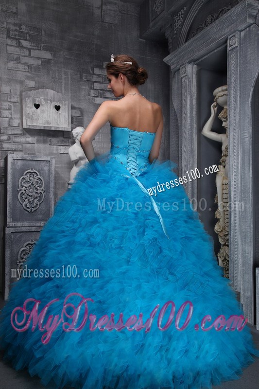 Aqua Blue Dress for Quinceaneras Made of Grand Ruffles