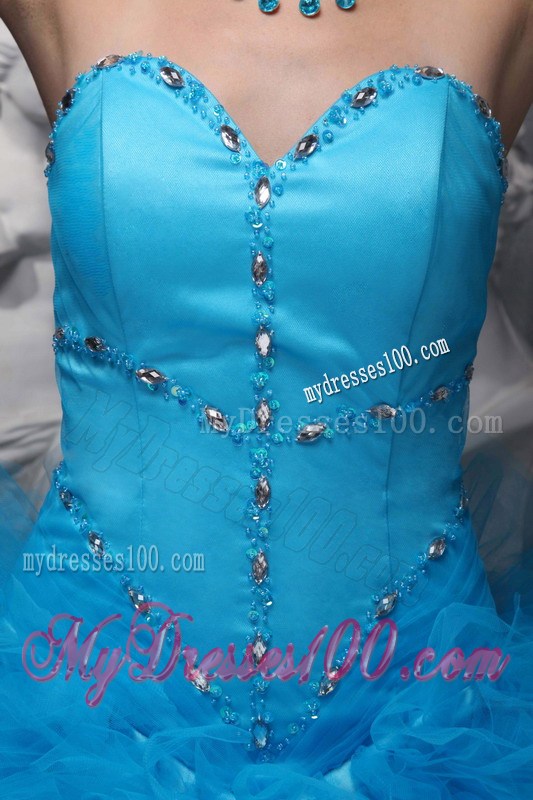 Aqua Blue Dress for Quinceaneras Made of Grand Ruffles
