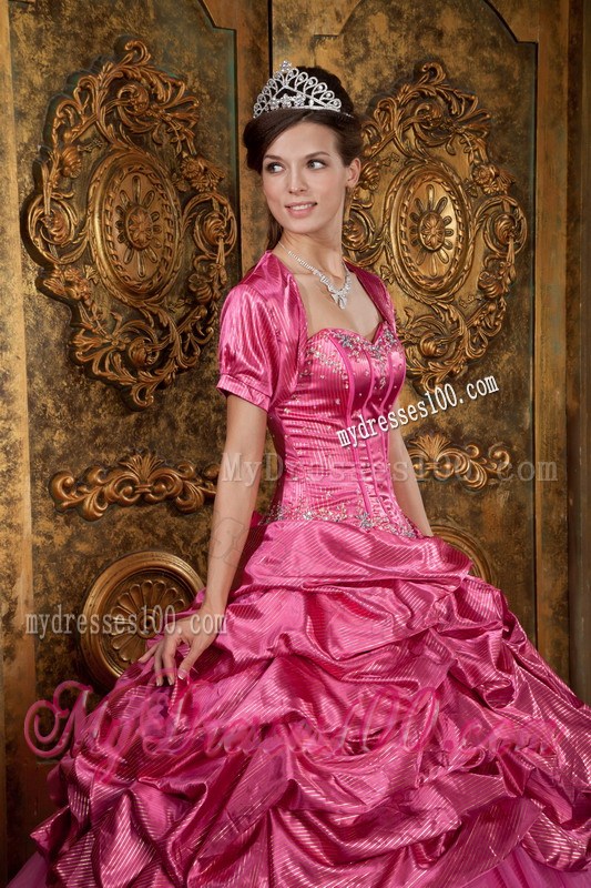Hot Pink Ball Gown Sweetheart Aplliques and Pick-ups Quinceanera Dress