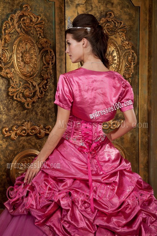 Hot Pink Ball Gown Sweetheart Aplliques and Pick-ups Quinceanera Dress