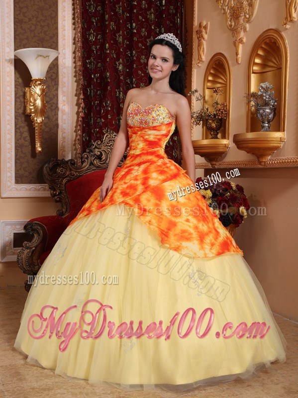 Light Yellow Sweetheart Tulle Beading Ball Gown Quinceanera Dress
