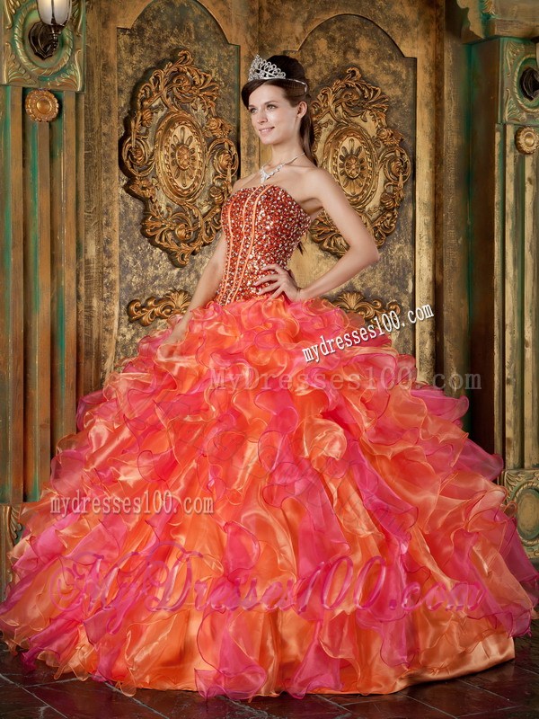 Multi-Color Strapless Beading for Sweet 15 16 Birthday Dress