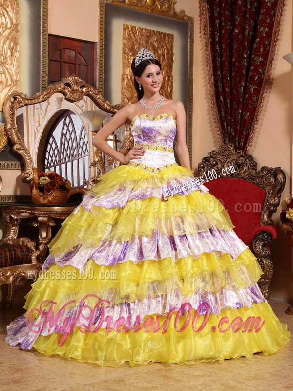 Multi-color Sweetheart Organza Beading and Ruffles Sweet 16 Dress