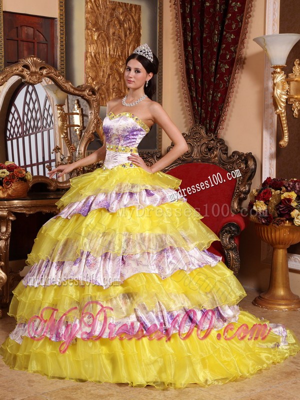 Multi-color Sweetheart Organza Beading and Ruffles Sweet 16 Dress