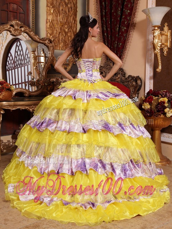 Multi-color Sweetheart Organza Beading and Ruffles Sweet 16 Dress