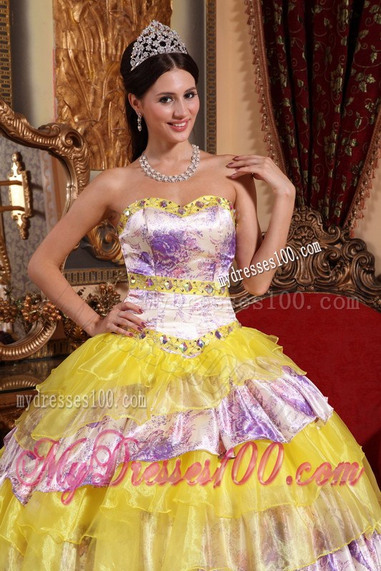 Multi-color Sweetheart Organza Beading and Ruffles Sweet 16 Dress