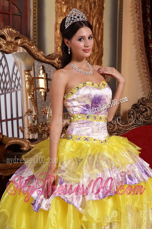 Multi-color Sweetheart Organza Beading and Ruffles Sweet 16 Dress