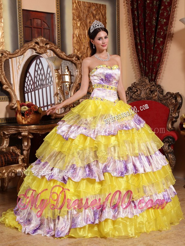 Multi-color Sweetheart Organza Beading and Ruffles Sweet 16 Dress