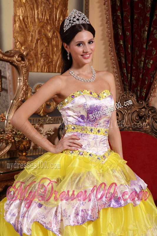 Multi-color Sweetheart Organza Beading and Ruffles Sweet 16 Dress