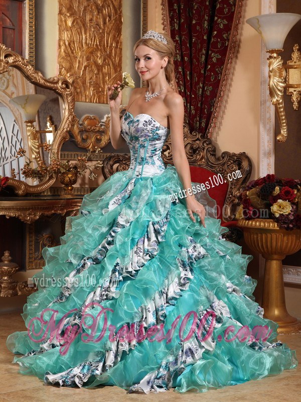 Multi-color Sweetheart Printing Quinceanera Dress with Organza Layers