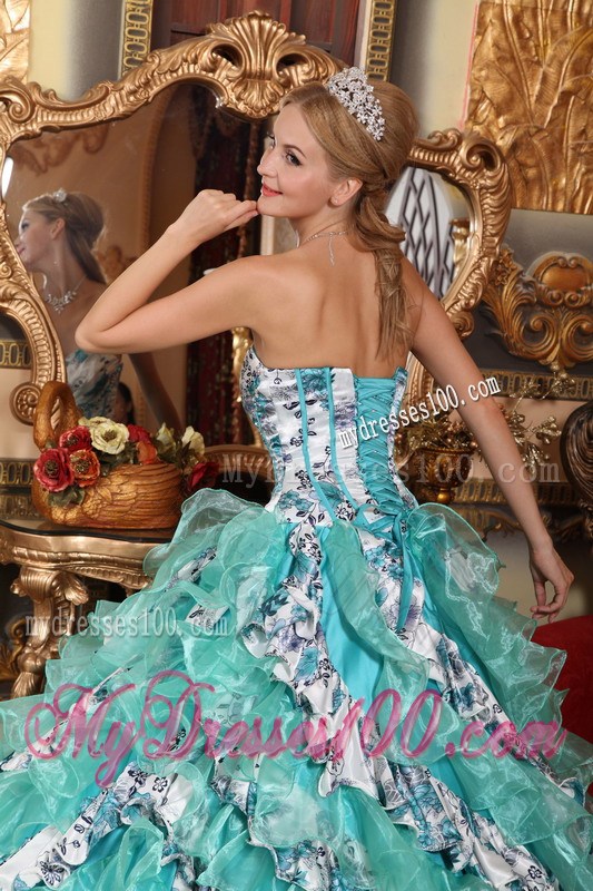 Multi-color Sweetheart Printing Quinceanera Dress with Organza Layers
