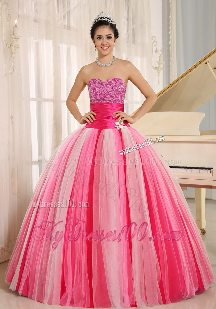 Multi-color 2013 Strapless Tulle Ball Gown Quinceanera Dress with Satin Belt