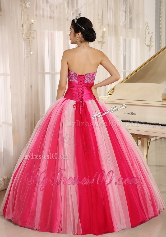 Multi-color 2013 Strapless Tulle Ball Gown Quinceanera Dress with Satin Belt
