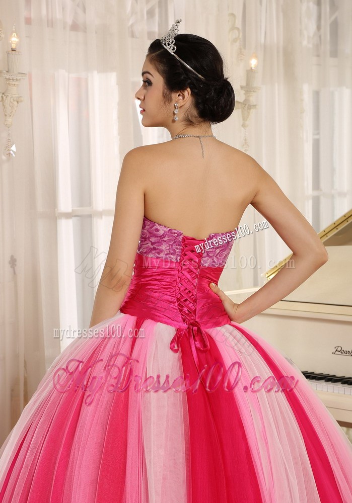 Multi-color 2013 Strapless Tulle Ball Gown Quinceanera Dress with Satin Belt