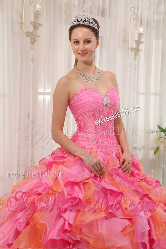 Multi-colored Sweetheart Appliques Quinceanera Dress Beading Ruffles