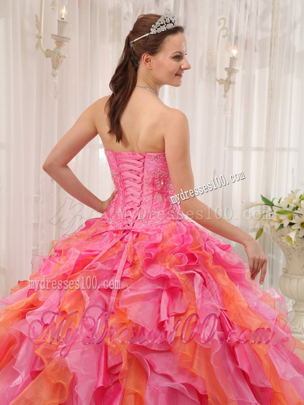 Multi-colored Sweetheart Appliques Quinceanera Dress Beading Ruffles