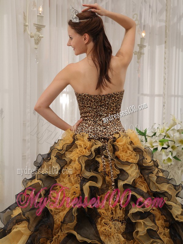 Beaded and Ruffled Multi-colored Sweetheart Ball Gown Quinceanera Dress