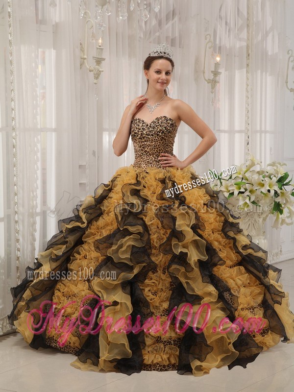 Beaded and Ruffled Multi-colored Sweetheart Ball Gown Quinceanera Dress