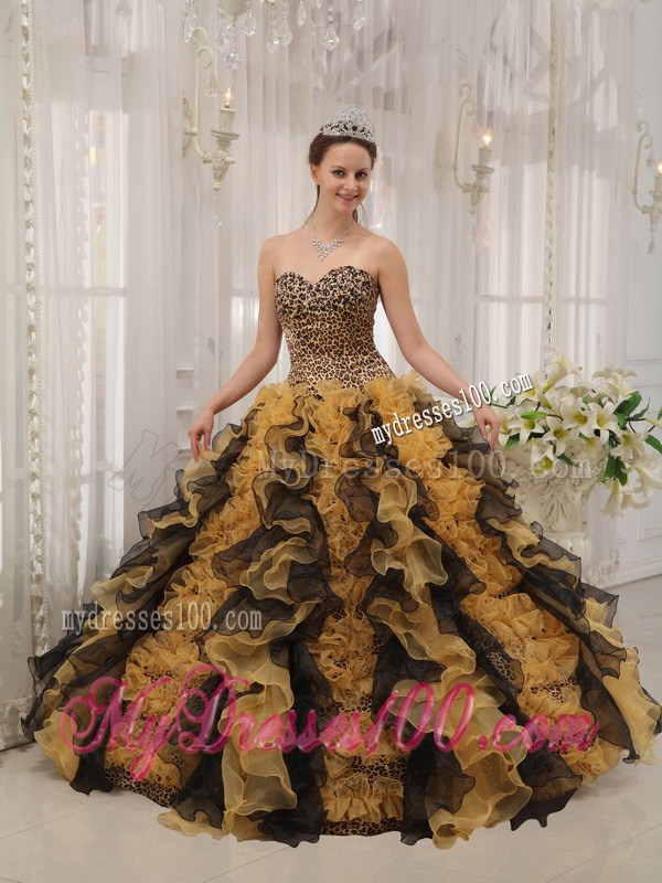 Beaded and Ruffled Multi-colored Sweetheart Ball Gown Quinceanera Dress