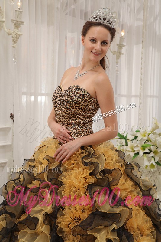 Beaded and Ruffled Multi-colored Sweetheart Ball Gown Quinceanera Dress
