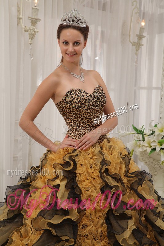 Beaded and Ruffled Multi-colored Sweetheart Ball Gown Quinceanera Dress