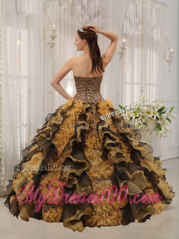Beaded and Ruffled Multi-colored Sweetheart Ball Gown Quinceanera Dress
