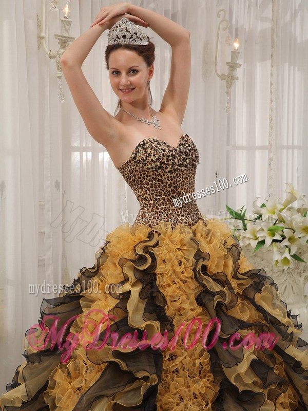 Beaded and Ruffled Multi-colored Sweetheart Ball Gown Quinceanera Dress