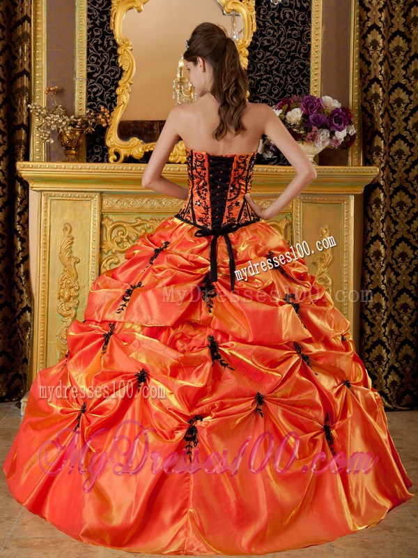 Orange Ball Gown Strapless Embroidery Pick-ups Quinceanera Dress